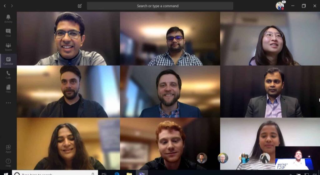 Screenshot Microsoft Teams 9 deelnemers in beeld 