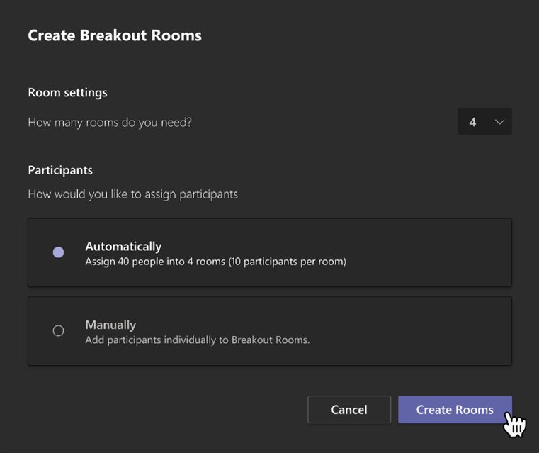 Screenshot Microsoft Teams Breakout Rooms